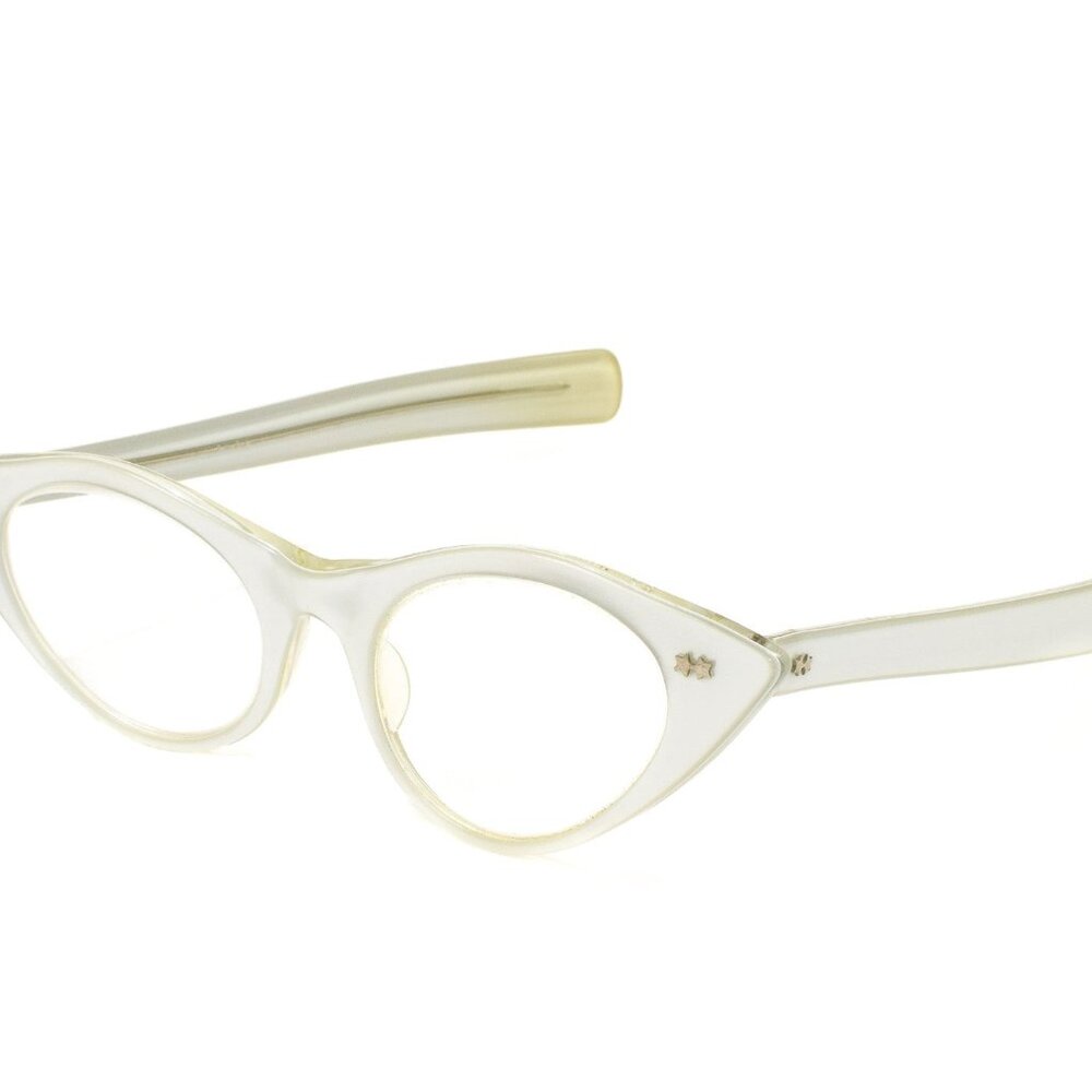 Vintage 50s White Cat Eye Glasses W/ Star Detaili… - image 1
